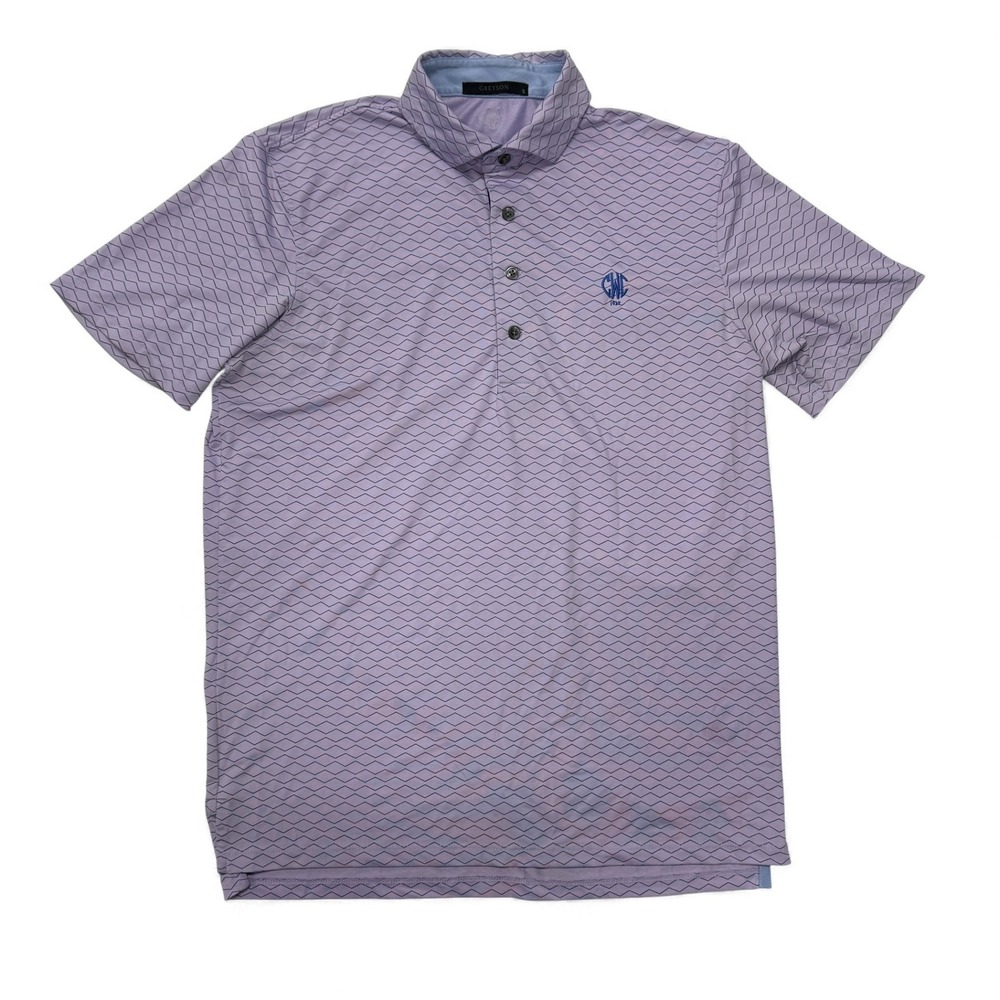 Greyson Polo Shirt Mens Small Short Sleeve Lavender Geometric Print Golf Stretch